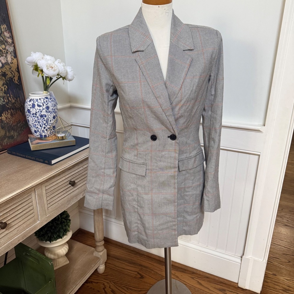 NWOT Abercrombie Fitch Plaid Double Breasted Blazer Dress XS Retro Y2K